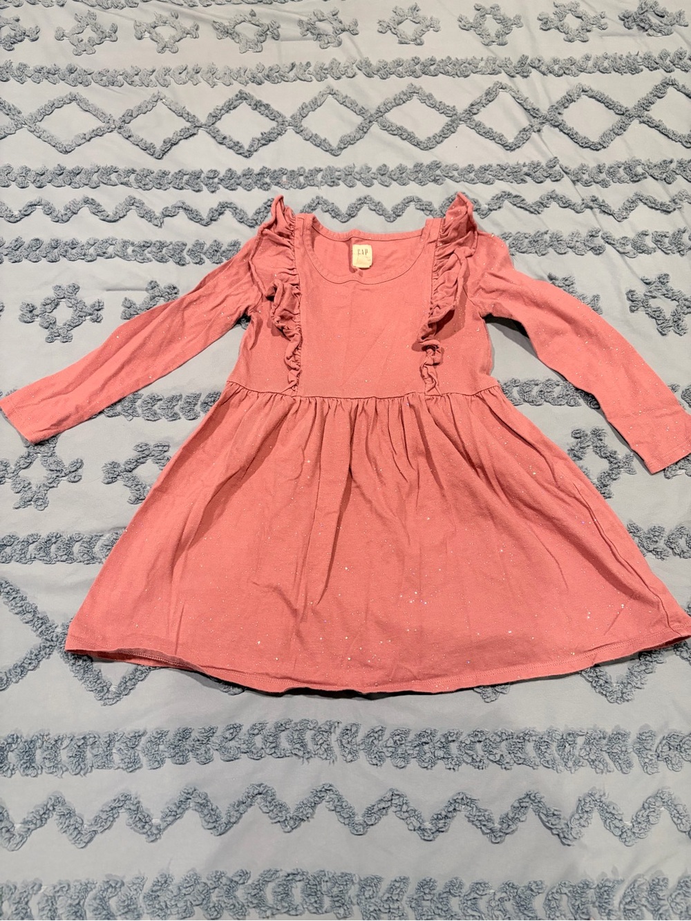 GAP Kids Pink Glitter Ruffle Long Sleeve Dress XS (4-5)